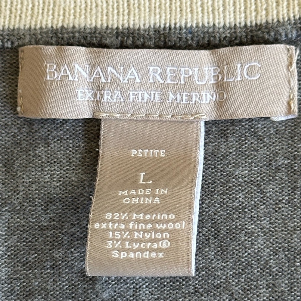 Banana Republic | Gray Merino Wool Blend Crewneck Button Up Cardigan, Size LP - Picture 5 of 7